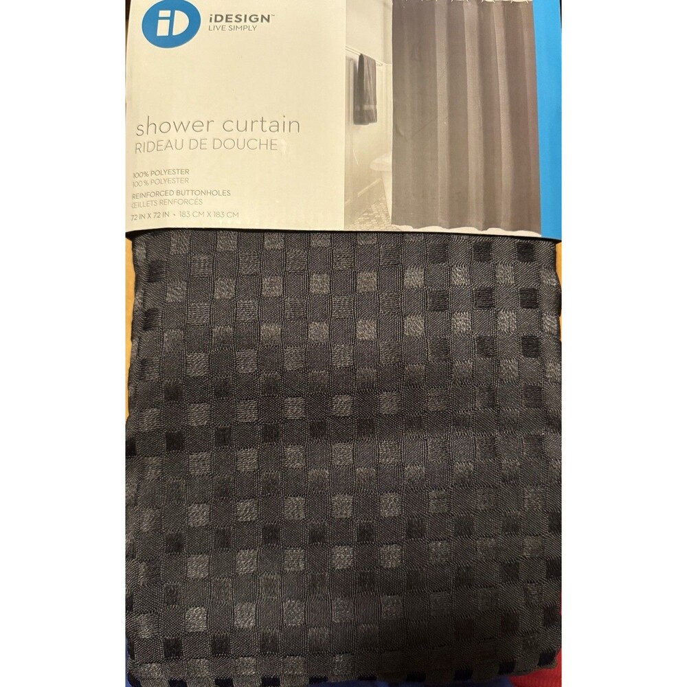 iDesign Shower Curtain Standard Black Waffle Design 72” X72” Tone On Tone Design